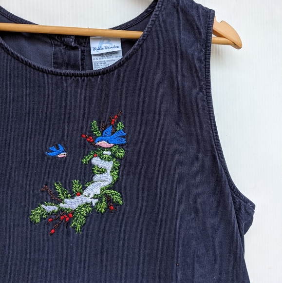 VINTAGE women's navy corduroy and plaid holiday overall pinafore jumper dress - Picture 3 of 10